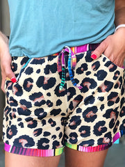 Leopard Print Elastic Shorts High Waist Casual Women's Clothing