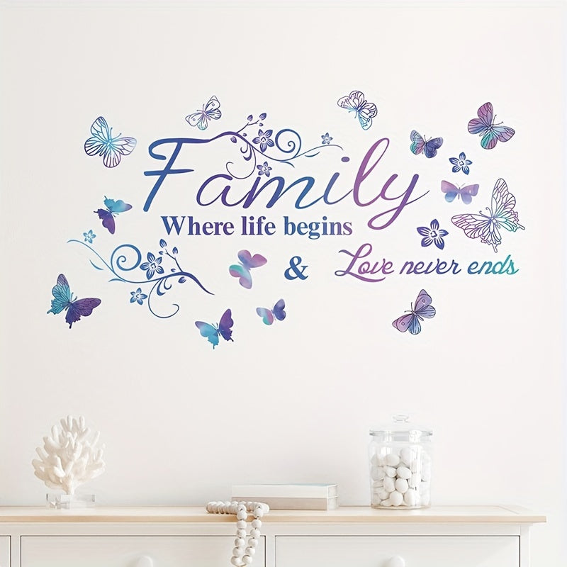 Purple Family Slogan Butterfly Wall Sticker Home Decoration PVC Self-adhesive