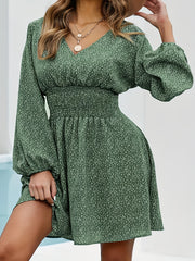 Floral Print V Neck Dress Long Sleeve for Women