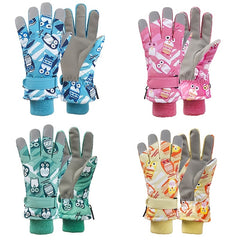 Kids Cartoon Waterproof Winter Gloves for Riding & Skiing, Ages 7-14