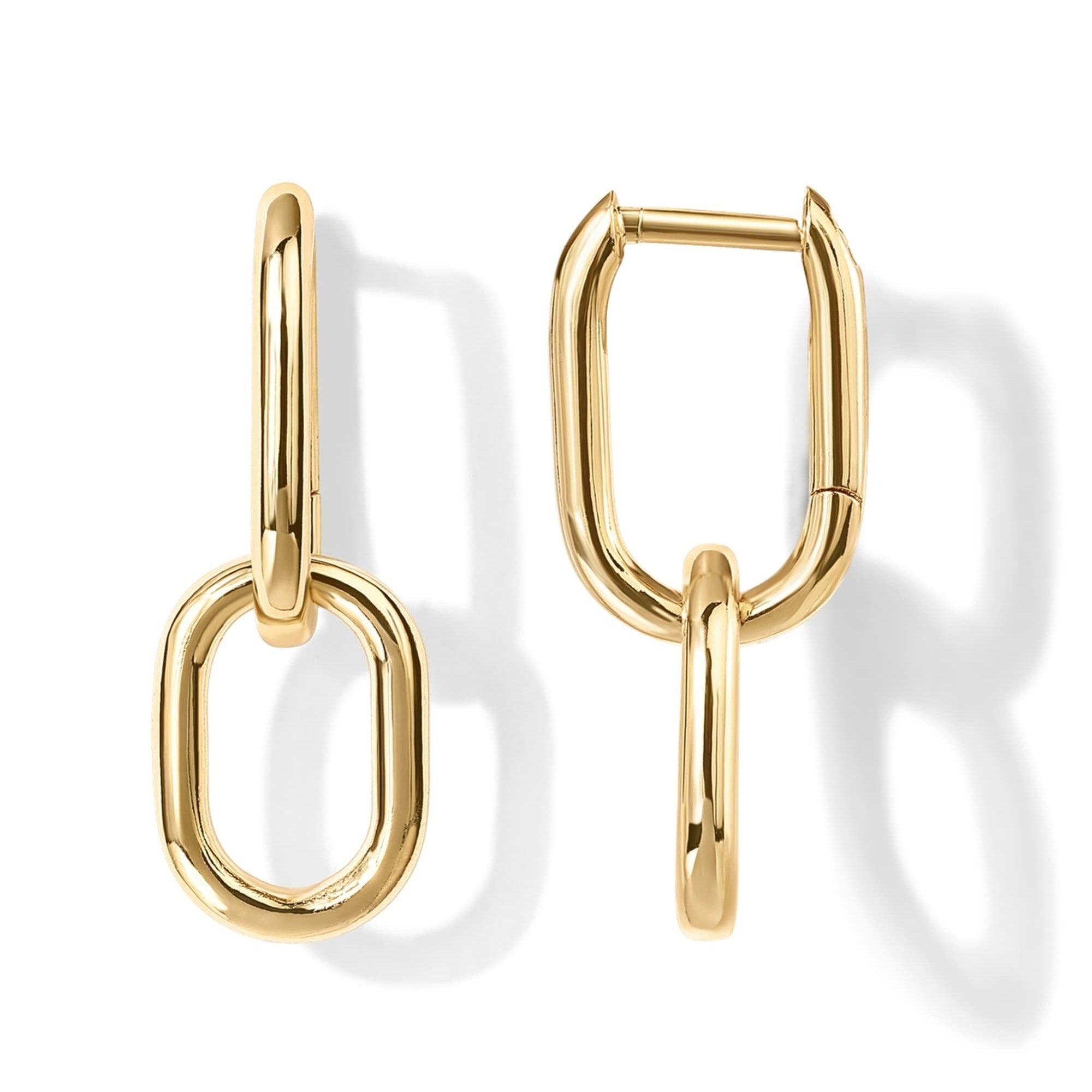 Golden Silvery Square Link Chain Dangle Earrings
