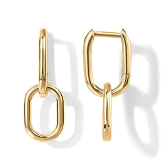 Golden Silvery Square Link Chain Dangle Earrings
