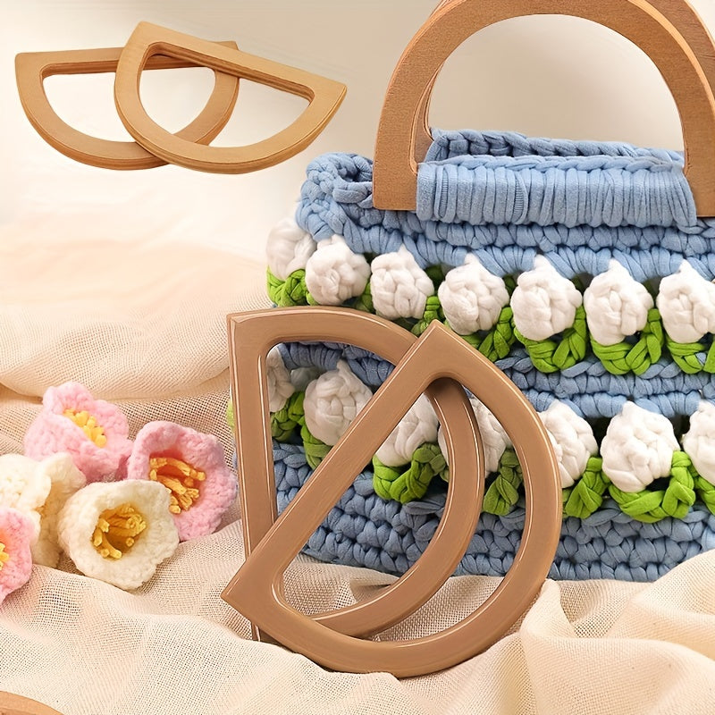 2pcs Wooden D-shaped Handles Suitcases DIY Cosmetic Bag Portable Semi Circle