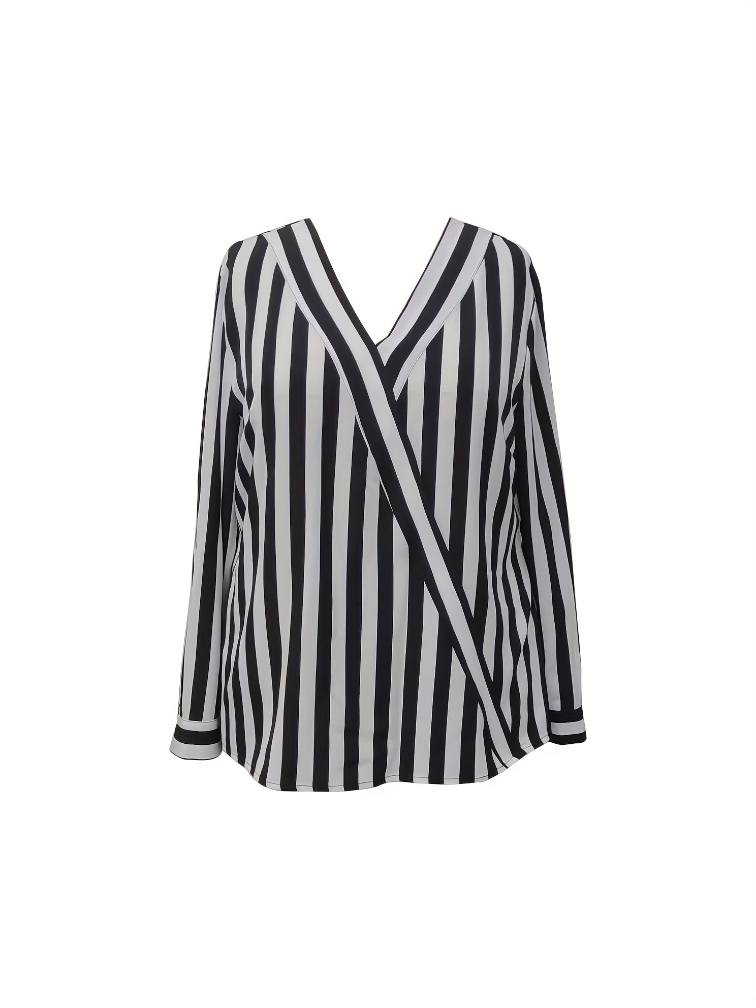 Striped Long Sleeve Surplice Neck Blouse