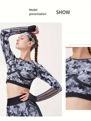 Camouflage Yoga Set Long Sleeve Crop Top & Leggings