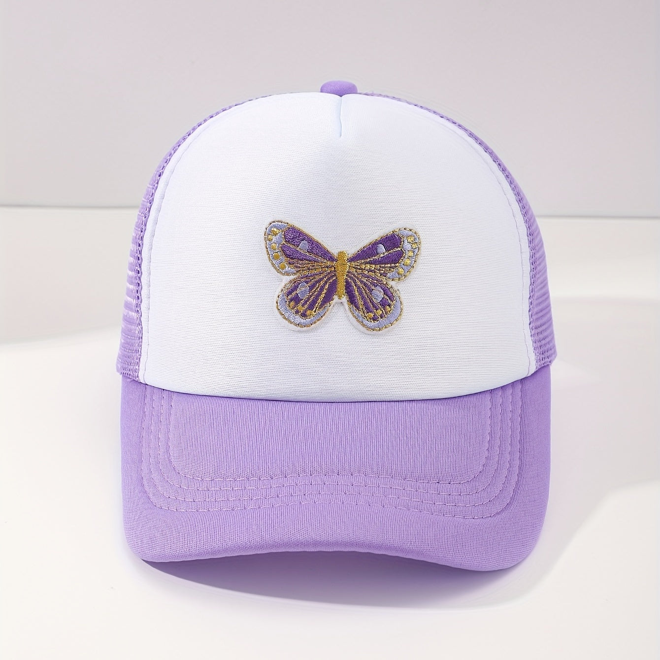 Butterfly Embroidery Half Mesh Baseball Cap