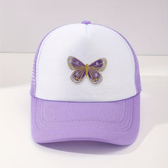 Butterfly Embroidery Half Mesh Baseball Cap