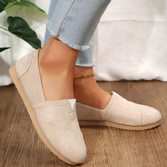 Women's Round Toe Slip On Flat Loafers Micro Suede Shoes
