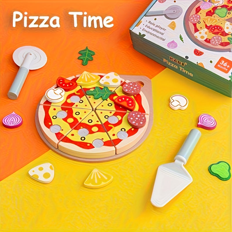 KABI Pizza Chef Junior Toy Reusable Stickers DIY Food Slicer Wood Kitchen