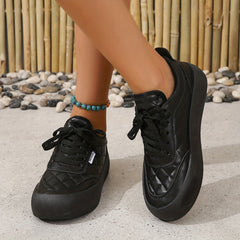 Women's Quilted Sneakers Lace Up Geometric Pattern Casual Shoes