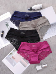 4pcs Lace Briefs Comfy Scallop Trim Panties Women's Lingerie