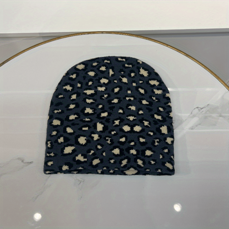 Leopard Jacquard Ear Protection Sport Knit Beanie Hat