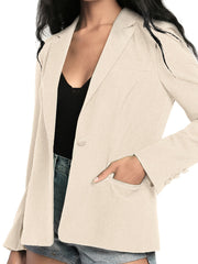 Solid Long Sleeve Button Blazer Double Lapel Jacket