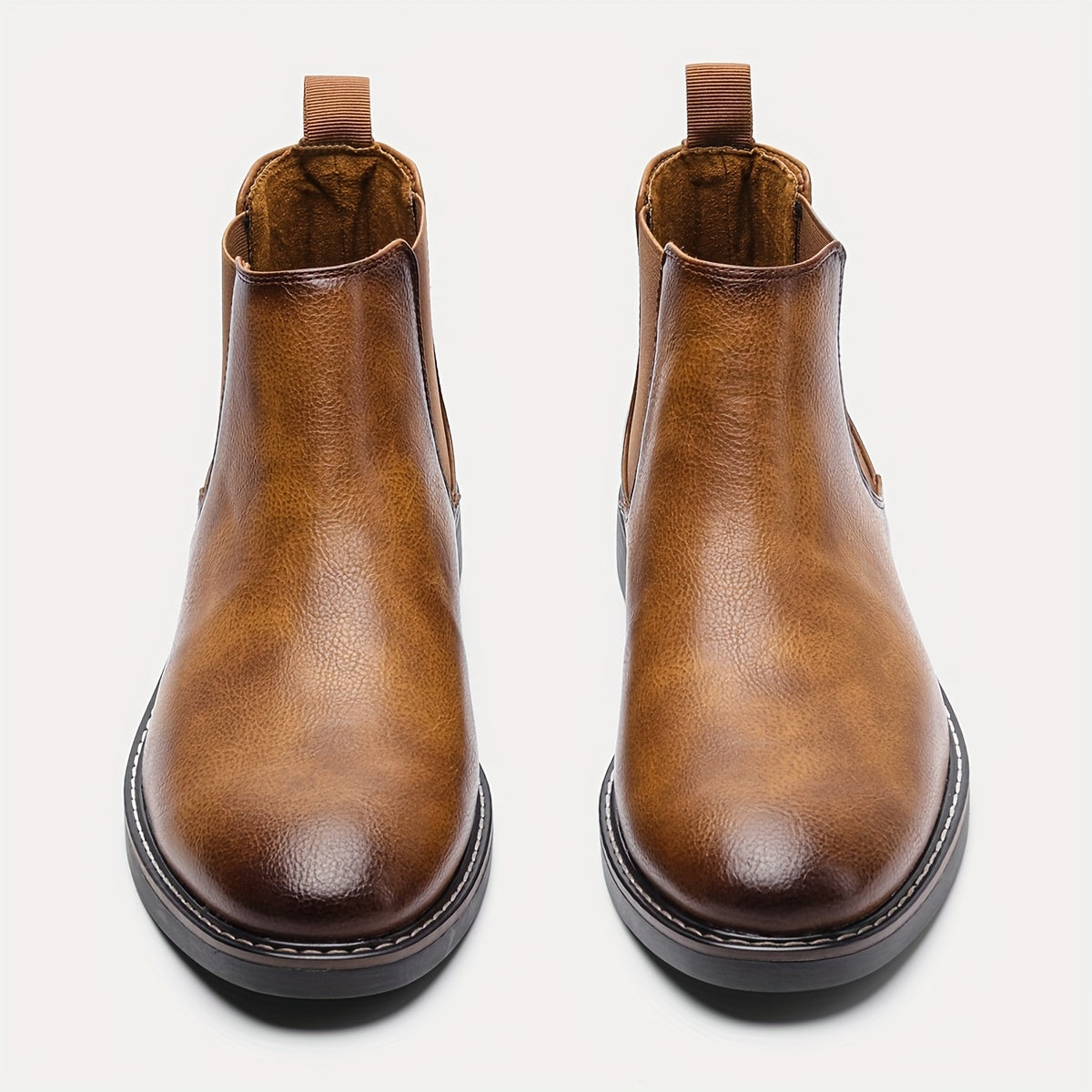 Brown Chelsea Boots Round Toe Dress Casual Ankle Boots Slip On Shoes