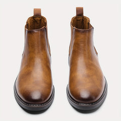 Brown Chelsea Boots Round Toe Dress Casual Ankle Boots Slip On Shoes