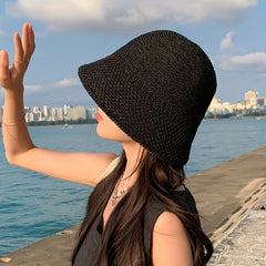 Solid Cloche Hat Hollow Crochet Sun Hat Bucket Hat For Spring & Summer