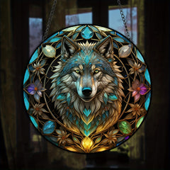 3D Wolf Stained Glass Window Hanging Art Pendant - Halloween Christmas Gift