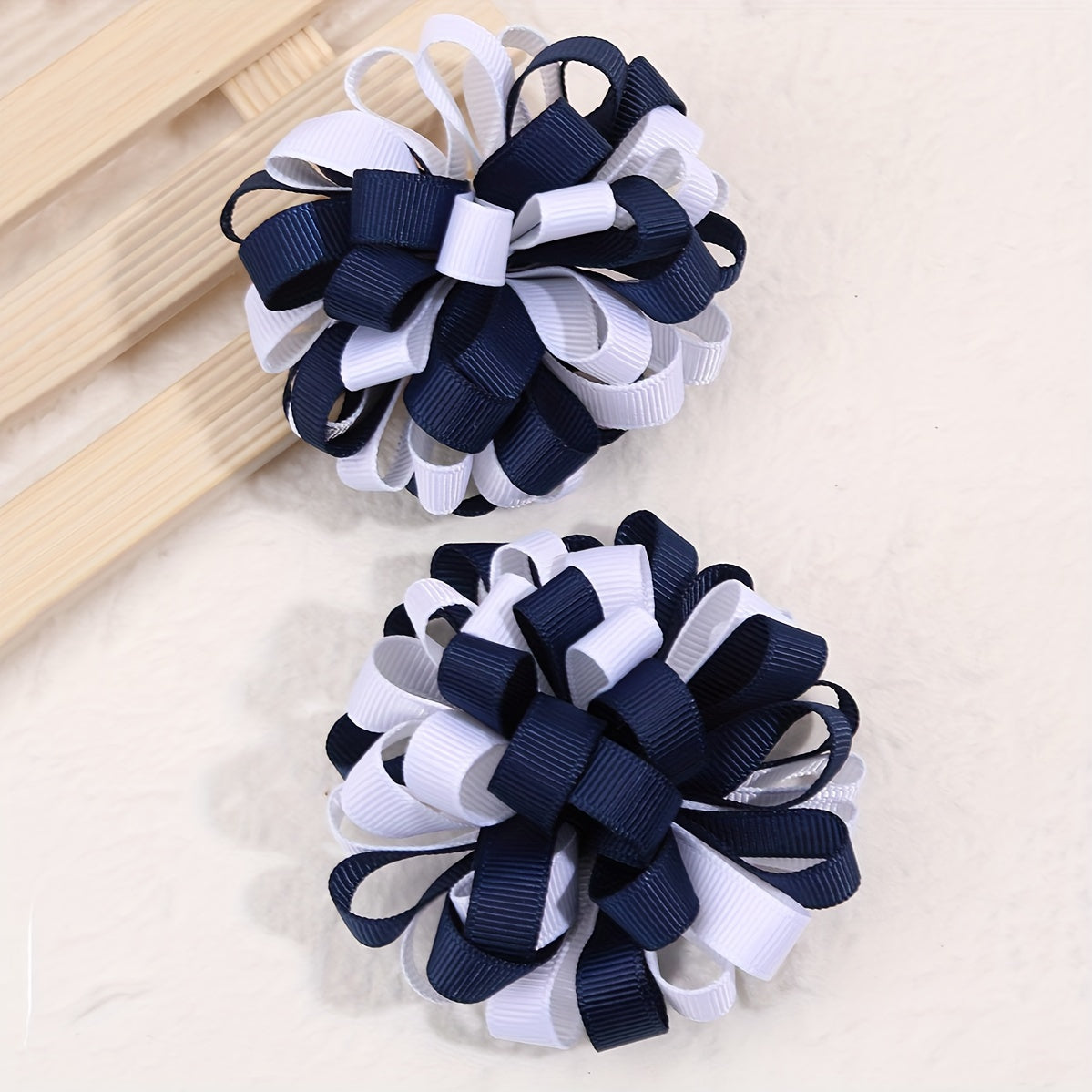2pcs Hydrangea Hair Clips For Baby Girls Navy Grosgrain Ribbon Floral Hair Pins