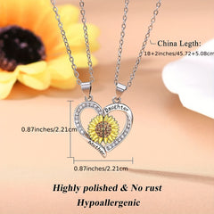 Sunflower Heart Pendant Necklace for Mom and Daughter