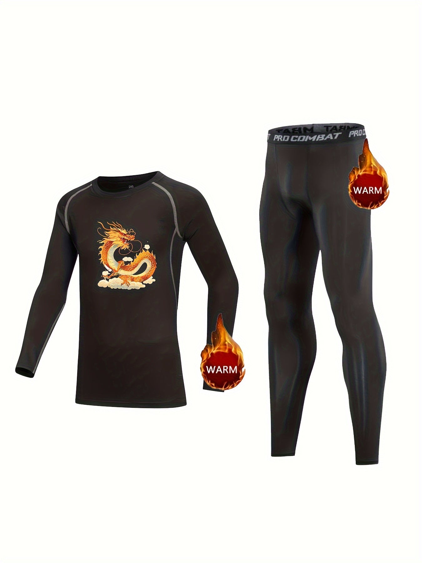 Kids Dragon Pattern Fleece Sets Long Sleeve Pullover & Matching Pants