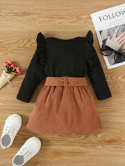 Toddler Girls Ribbed Knit Top & Belted Skirt Set