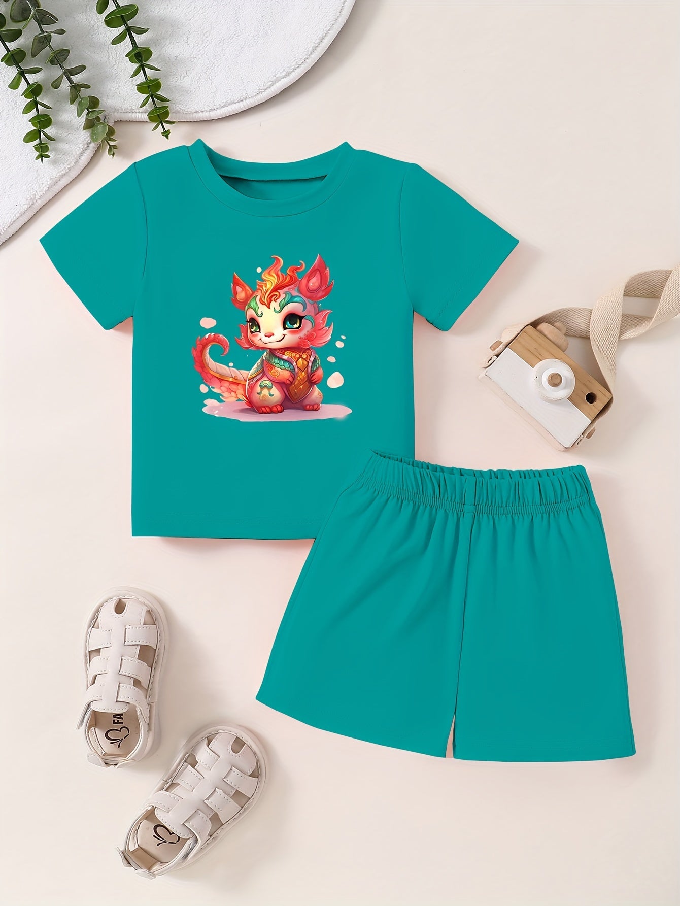 Toddler Kid 2pcs Cartoon Pattern Set Short Sleeve T shirt & Shorts
