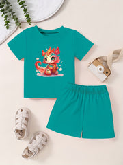 Toddler Kid 2pcs Cartoon Pattern Set Short Sleeve T shirt & Shorts
