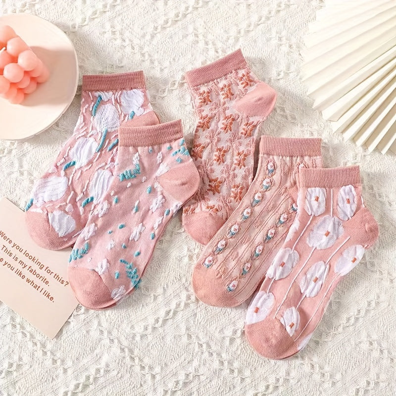 5 Pairs Flower Low Cut Socks Girls Boys Accessories