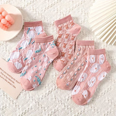 5 Pairs Flower Low Cut Socks Girls Boys Accessories