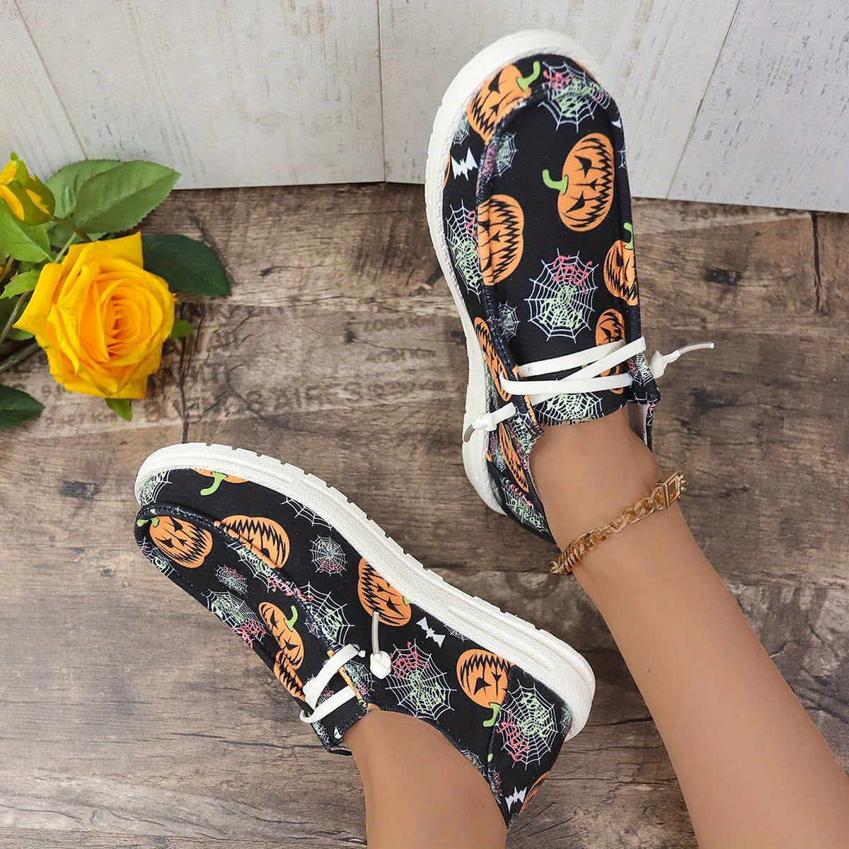 Halloween Pumpkin & Spider Web Flat Shoes