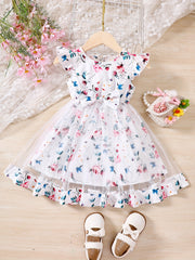 Toddler Girls Flowers Graphic Princess Dress For Party Beach Vacation