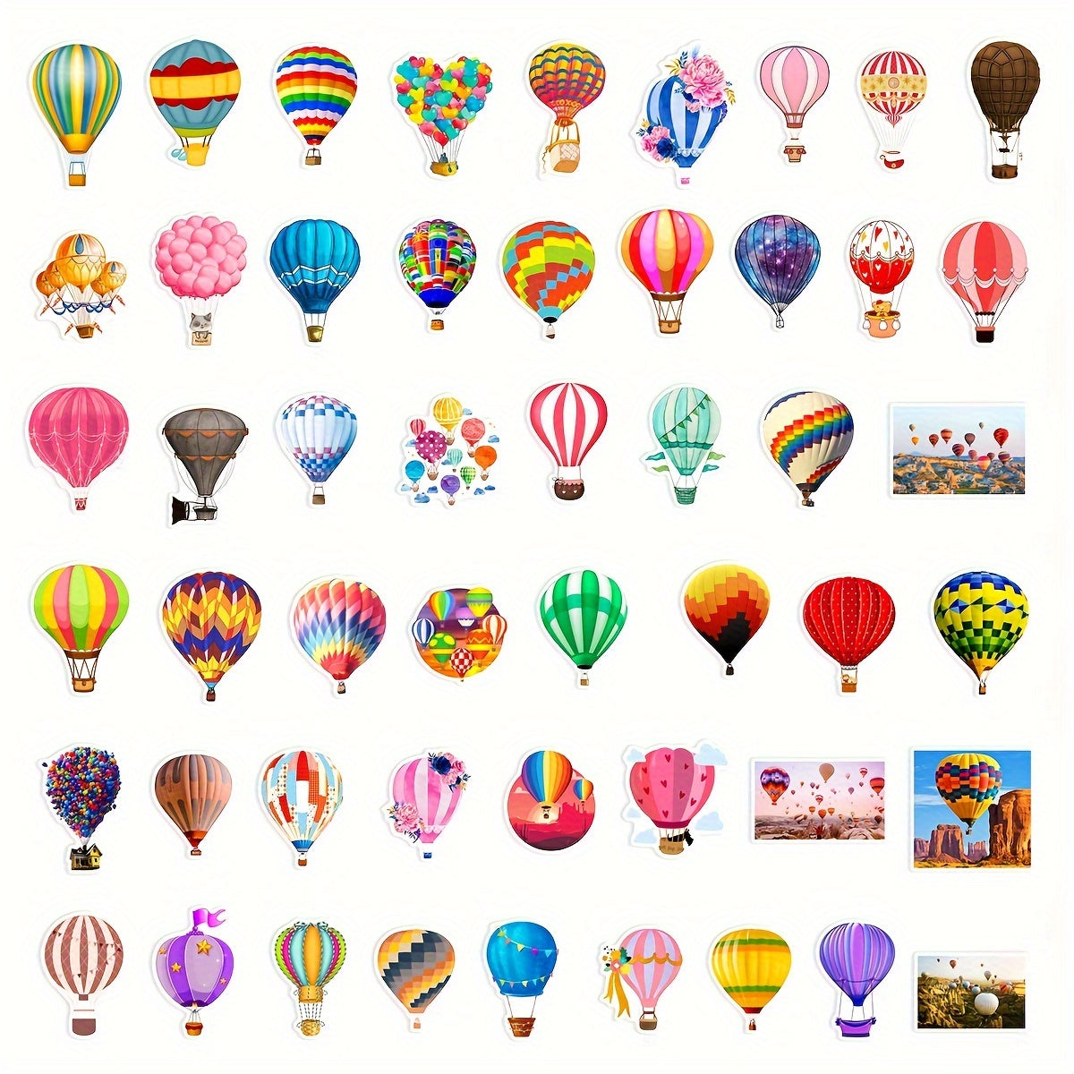 50pcs Rainbow Hot Air Balloon Stickers for Laptop Helmet Desktop