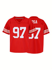 Boys Breathable 97 Rugby Jersey Athletic Slightly Stretch Short Sleeves