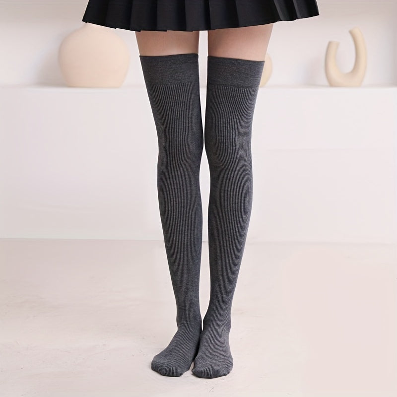 Women's Solid Thigh High Socks Over The Knee Stockings