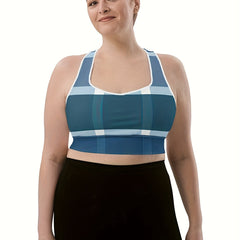 Plaid Print Round Neck Fitness Bra