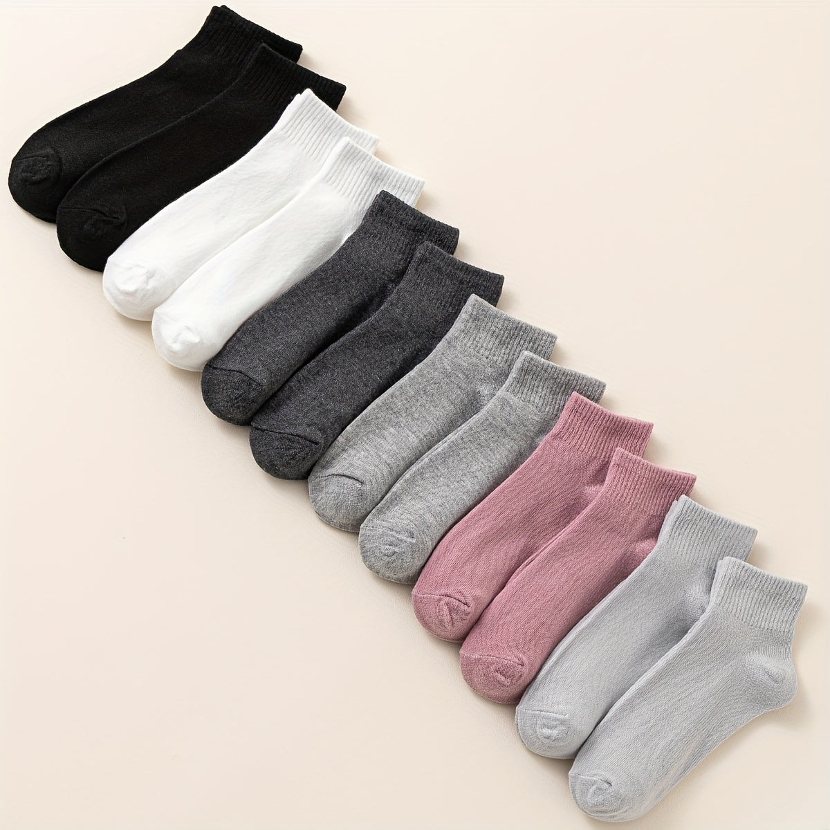 12 Pairs Solid Crew Socks Comfy & Soft All match Sports Socks Women's Stockings