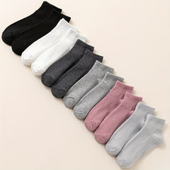 12 Pairs Solid Crew Socks Comfy & Soft All match Sports Socks Women's Stockings
