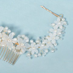 Flower & Pearl Hair Comb Vintage Hair Clip Bridal Wedding Accessory