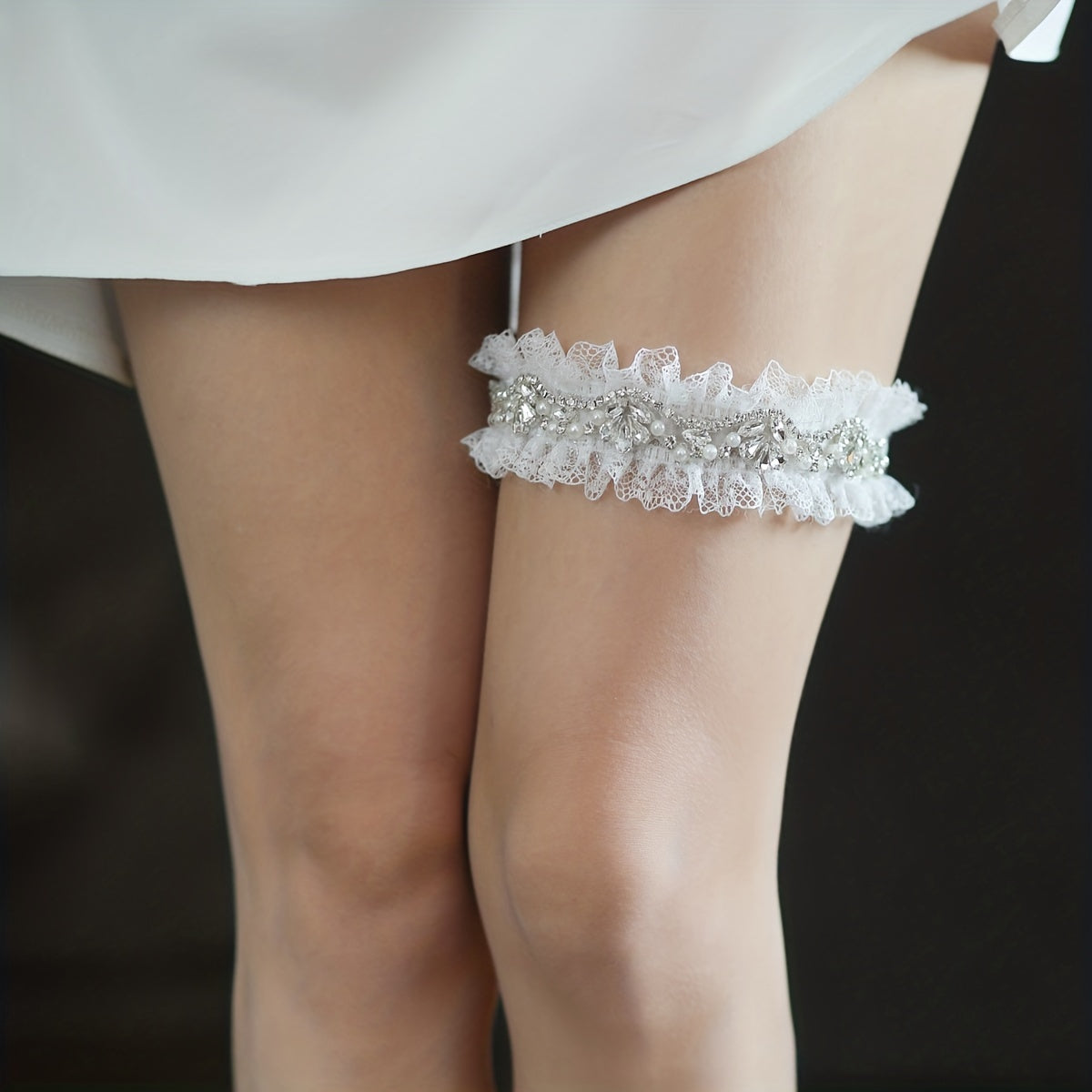 Pearl Crystal Lace Garter Belt Sexy Leg Straps Elastic Band Women's Accessories