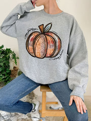 Halloween Pumpkin Print Sweatshirt Long Sleeve Crew Neck Women's Clothing