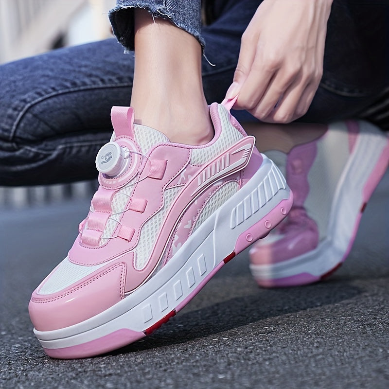 Girl's Mesh Roller Shoes Rotating Buckle Skate Sneakers