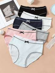6pcs Solid Ribbed Hipster Panties Stretchy Intimates Women's Lingerie