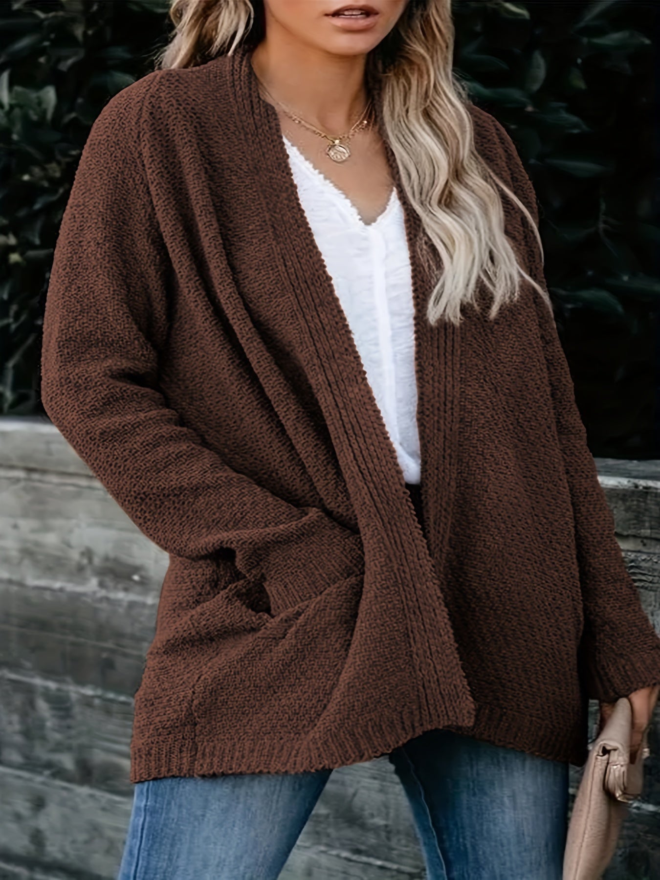 Casual Cardigan Women's Plus Solid Long Sleeve Open Front