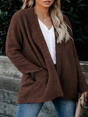 Casual Cardigan Women's Plus Solid Long Sleeve Open Front