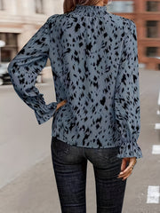 Leopard Print Lantern Sleeve Mock Neck Top