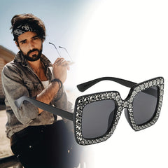 Men's Rhinestone Large Frame Sunglasses for Street Photography