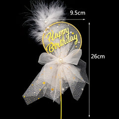 Mesh Bow Pearl Feather Cake Decoration Insert