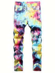 Boys Tie Dye Slim Jeans Denim Pants Street Hip Hop Style For Spring And Autumn