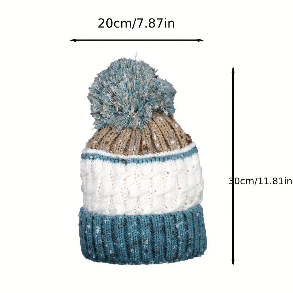 Striped Plaid Knitted Hat Plus Velvet Thickened Warm Wool Hat