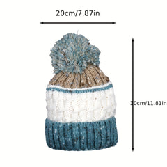 Striped Plaid Knitted Hat Plus Velvet Thickened Warm Wool Hat